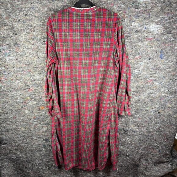 Celestial Dreams Nightgown Womens XL Red Green Plaid Long Sleeve Fleece Pajama - Picture 6 of 9